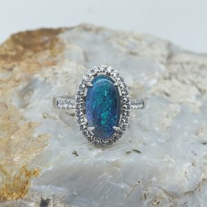 Solid Black Opal Sterling Silver Ring With Cubic Zirconias