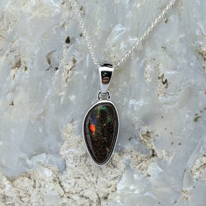 Solid Boulder Opal Sterling Silver Pendant