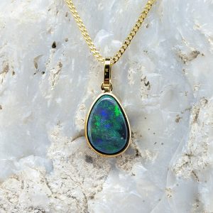 Solid Black Opal 9K Yellow Gold Pendant