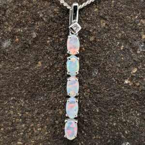 Solid White Opal 18K White Gold Pendant With Diamond