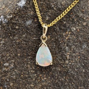 Solid White Opal 9K Yellow Gold Pendant