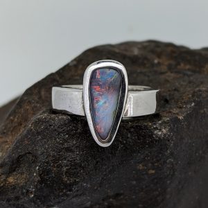 Solid Boulder Opal Sterling Silver Ring