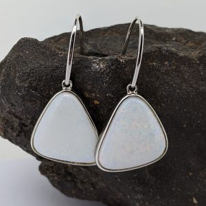 Solid White Opal Sterling Silver Hanging Style Earrings