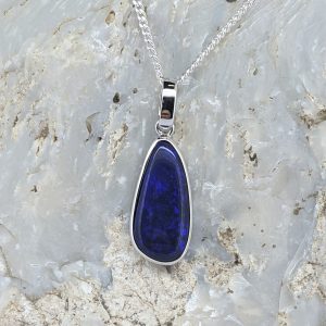 Solid Black Opal 9K White Gold Pendant
