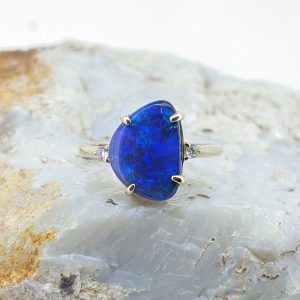 Solid Black Opal 9K Yellow Gold Ring With Diamonds