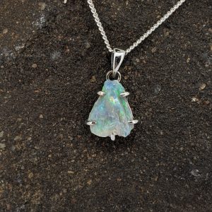 Solid White Rough Opal Rustic Style Sterling Silver Pendant