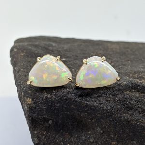 Solid White Opal 9K Yellow Gold Stud Earrings