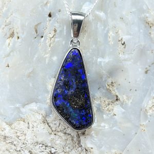 Solid Boulder Opal Sterling Silver Pendant