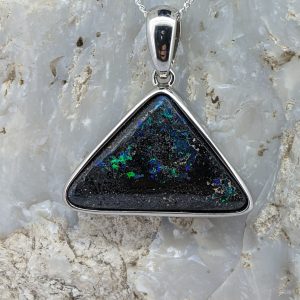 Solid Boulder Opal Sterling Silver Pendant