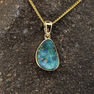 Solid Boulder Opal 9K Yellow Gold Pendant