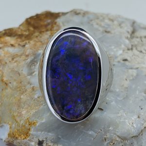 Solid Black Opal Men's Sterling Silver Ring