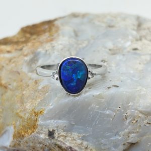 Solid Black Opal 9K White Gold Ring With Diamonds