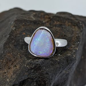 Solid Boulder Opal 9K White Gold Ring